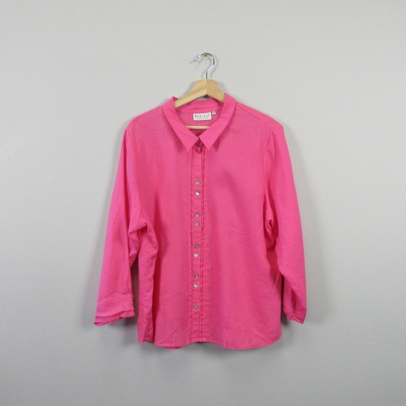 Habitat Button Down Shirt Women XL Pink 100% Linen Blouse Top Casual Preppy 236 - Picture 1 of 10